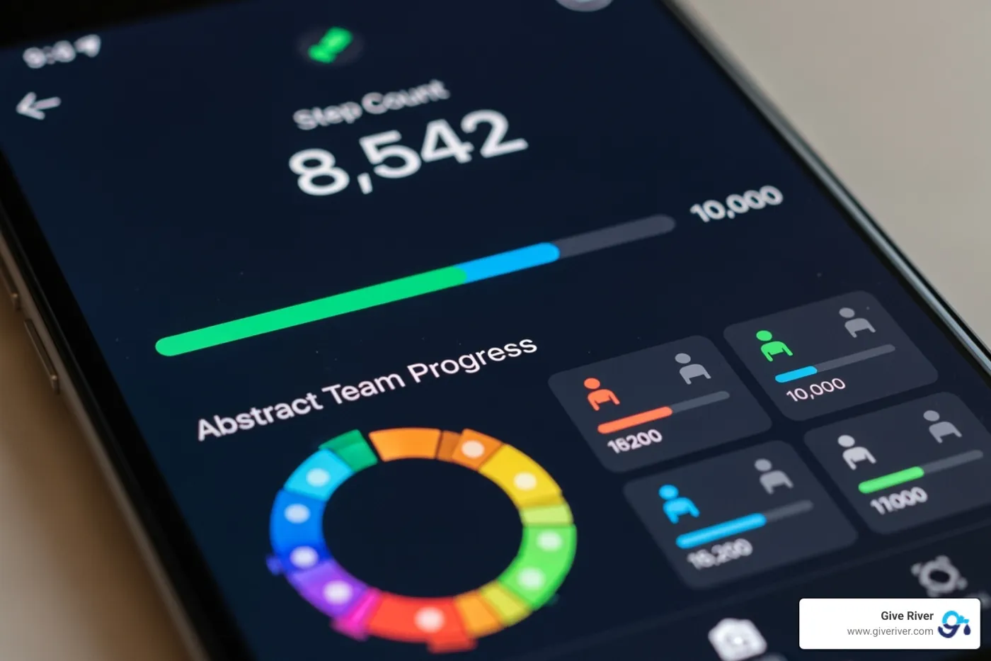 Fitness tracker app dashboard showing a step challenge - virtual wellness challenge ideas