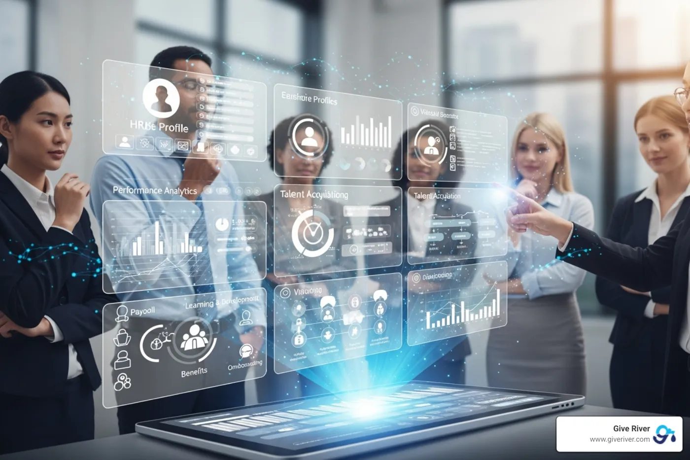 AI in HR analytics dashboard showing predictive trends and automated insights - digital HR solutions