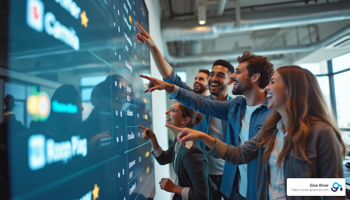 employees engaged with digital leaderboard - benefits of gamification in the workplace