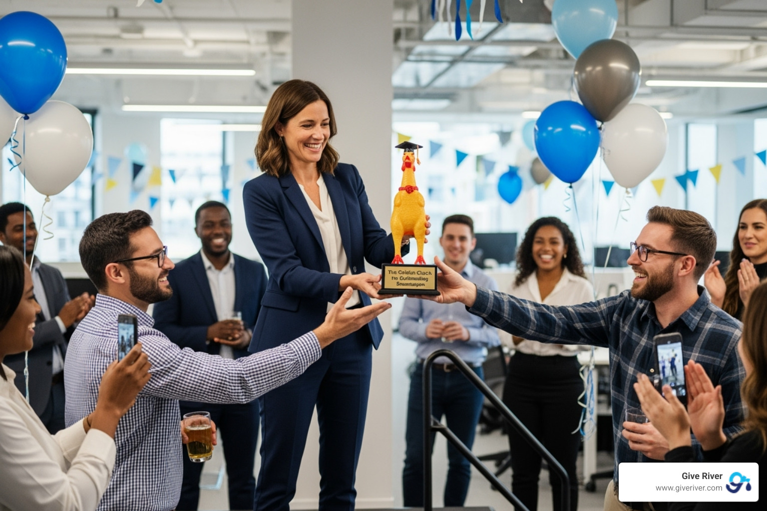 manager presenting funny award to employee - funny work awards