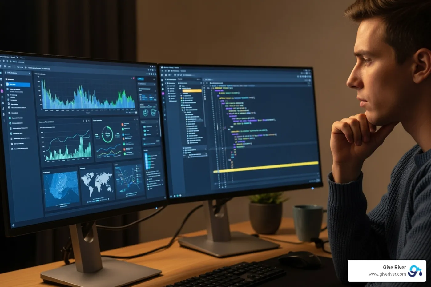 Person thoughtfully comparing two different software interfaces on a screen - peer-to-peer recognition software