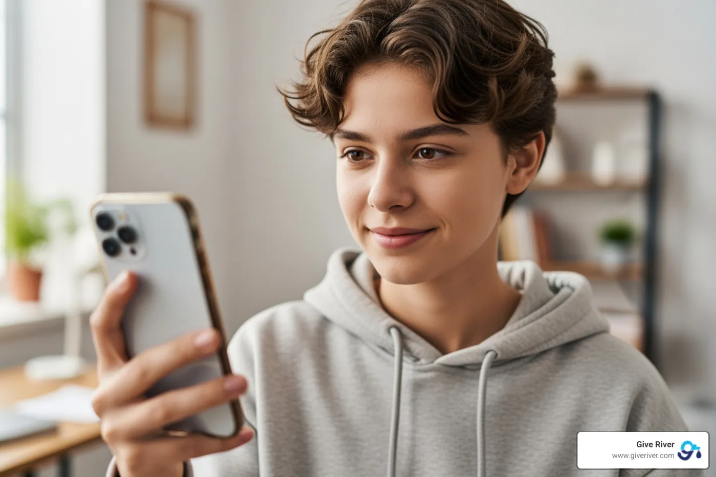 teen using BeMyEyes app - online volunteer opportunities for minors