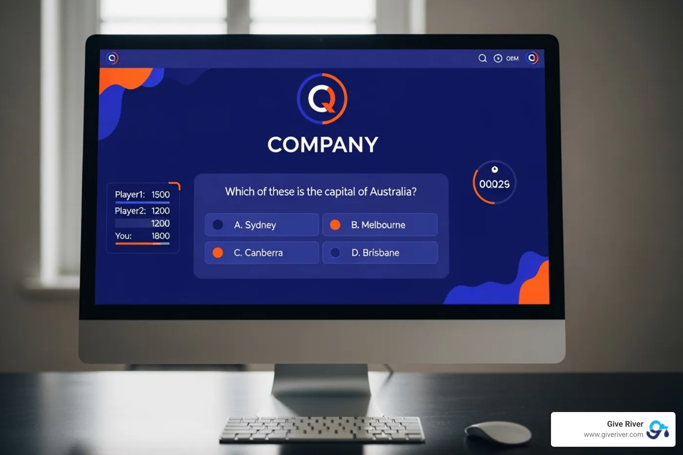 customized quiz screen with company logo - online quiz games for team building