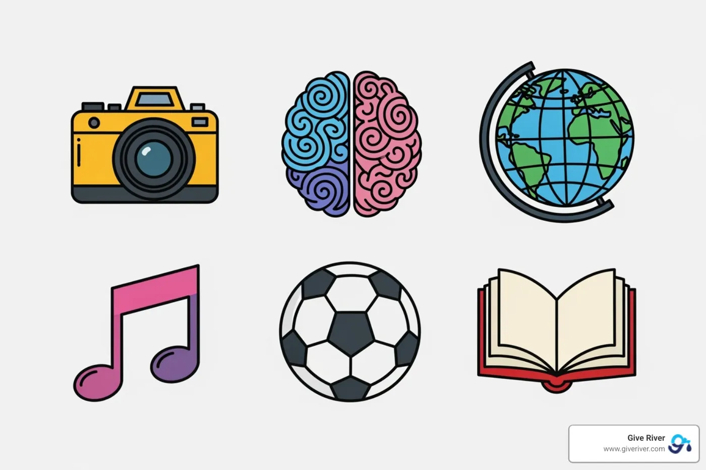 various quiz theme icons (e.g., movie camera, brain, globe) - online quiz for team building