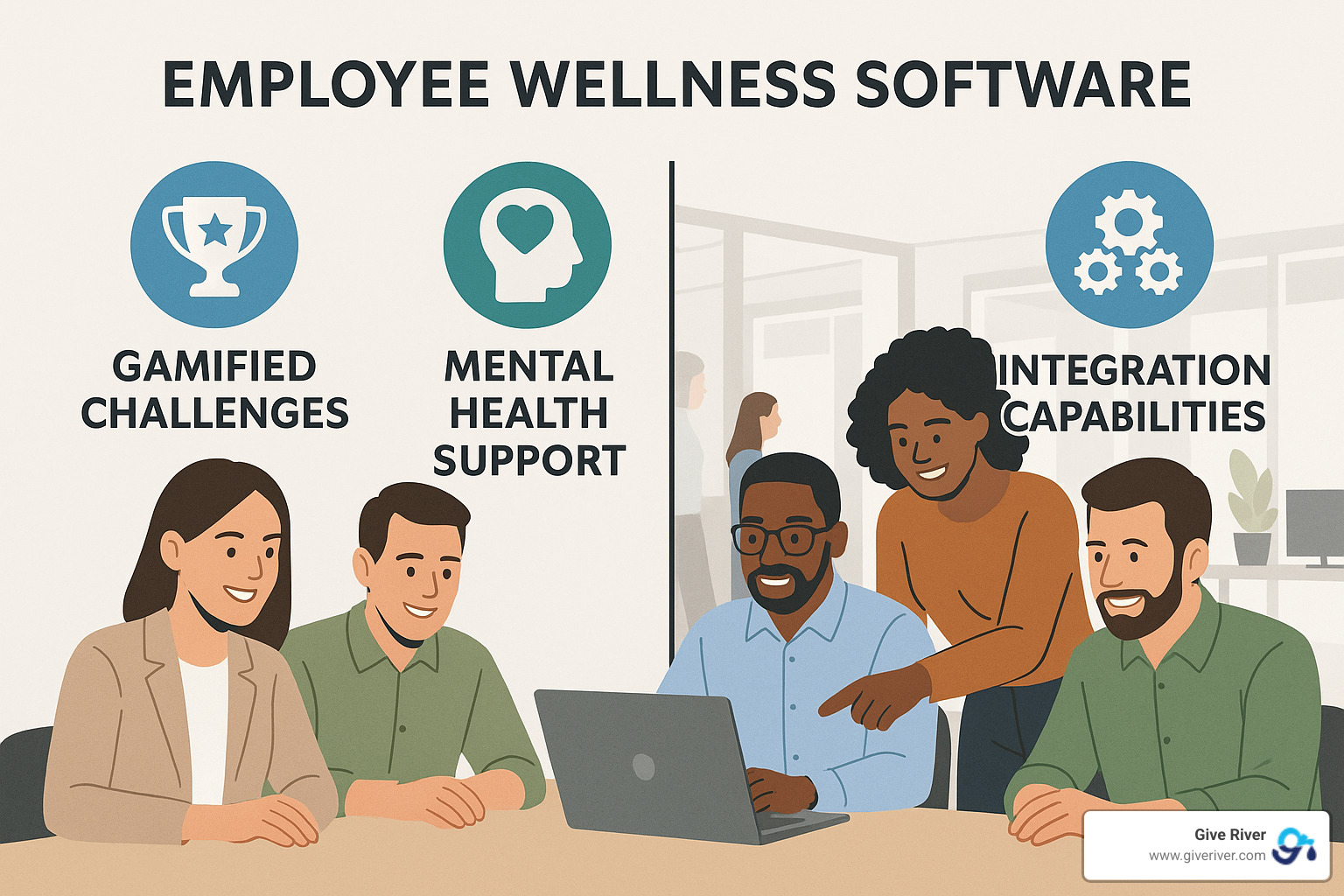 Wellness platform features comparison showing gamification, mental health support, and integration capabilities - best employee wellness software