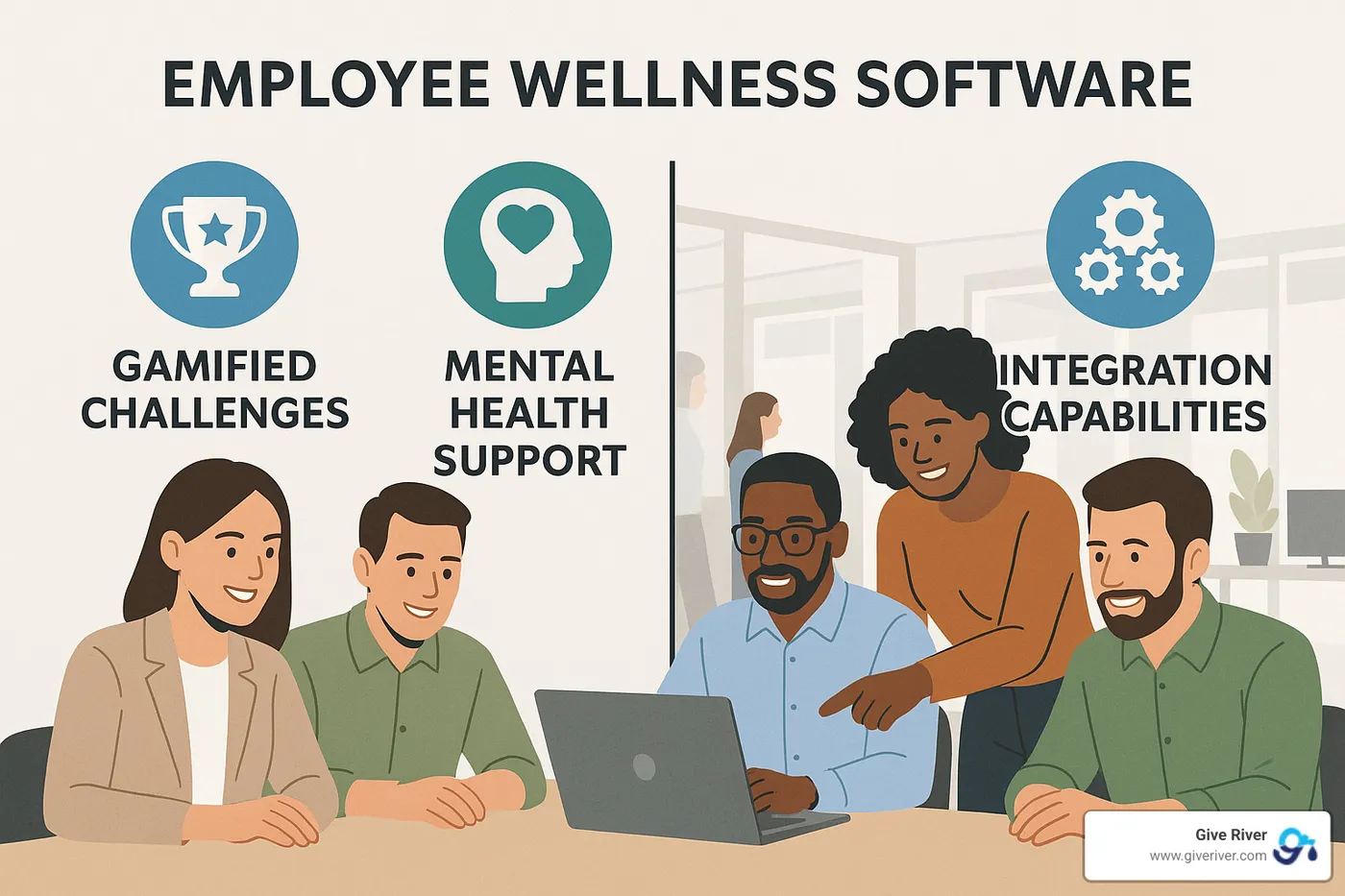Wellness platform features comparison showing gamification, mental health support, and integration capabilities - best employee wellness software