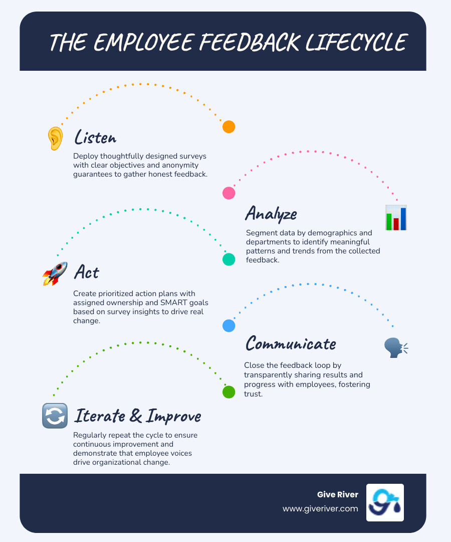 infographic showing employee survey lifecycle - hr employee survey infographic infographic-line-5-steps-blues-accent_colors