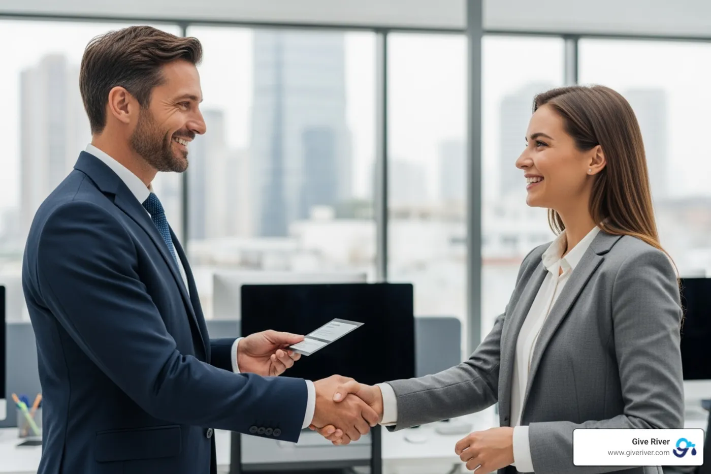manager giving specific thank you - company recognition program ideas