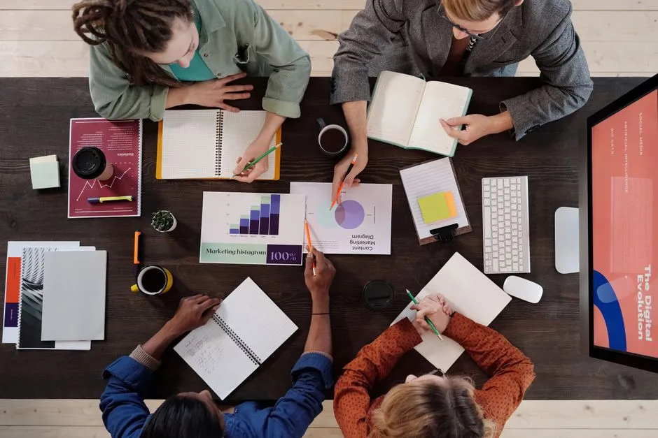 a high-performing team collaborating effectively in a modern office