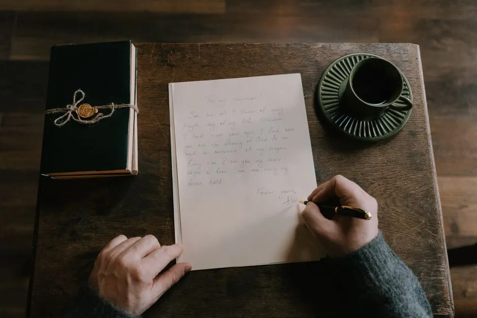 handwritten thank you note on a desk next to a cup of coffee - company rewards and recognition ideas