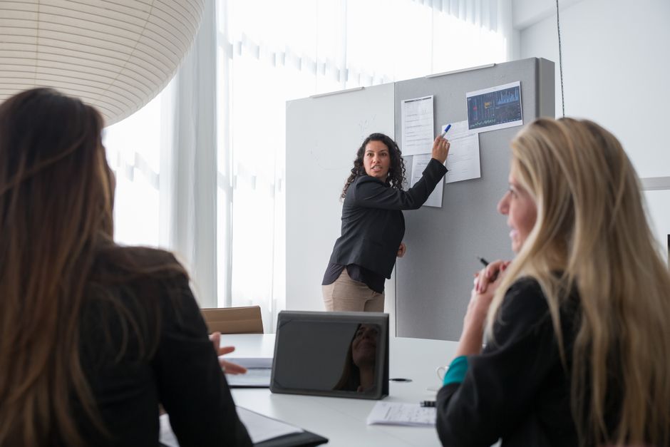 Consultant presenting a strategy to a leadership team - employee engagement consulting firms