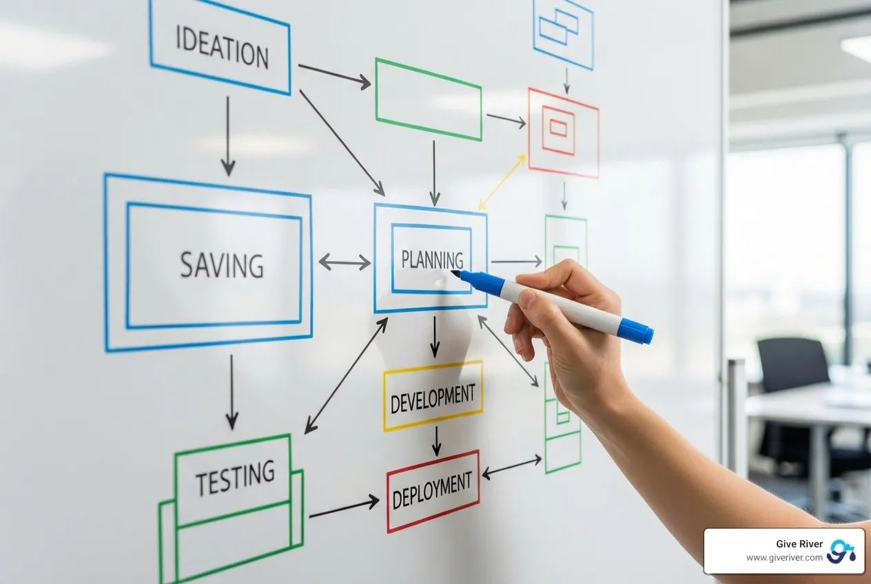 A whiteboard illustrating a Logic Model for a CSR program - Measuring CSR impact