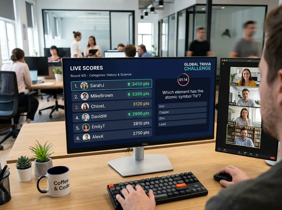 Digital leaderboard showing real-time scores for an online trivia game - free online group trivia games