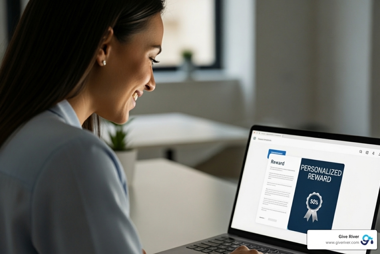 an employee receiving a personalized reward on a laptop screen - employee recognition action plan