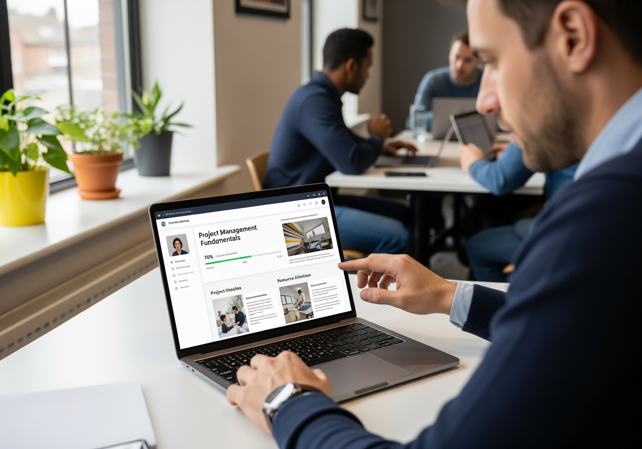 An employee participating in a training workshop, actively engaging with a digital learning platform - employee survey questions